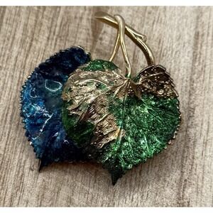 Vintage Henkel & Grossé 1967 Enamel Leaf‎ Brooch Green Blue Germany Signed